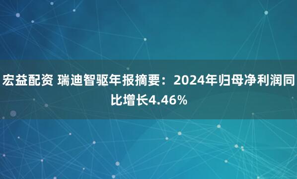 宏益配资 瑞迪智驱年报摘要：2024年归母净利润同比增长4.46%